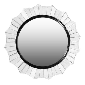 2 in. x 39 in. Accent Round Framed Silver Wall Mirror with Scalloped Design and Beveled Edges