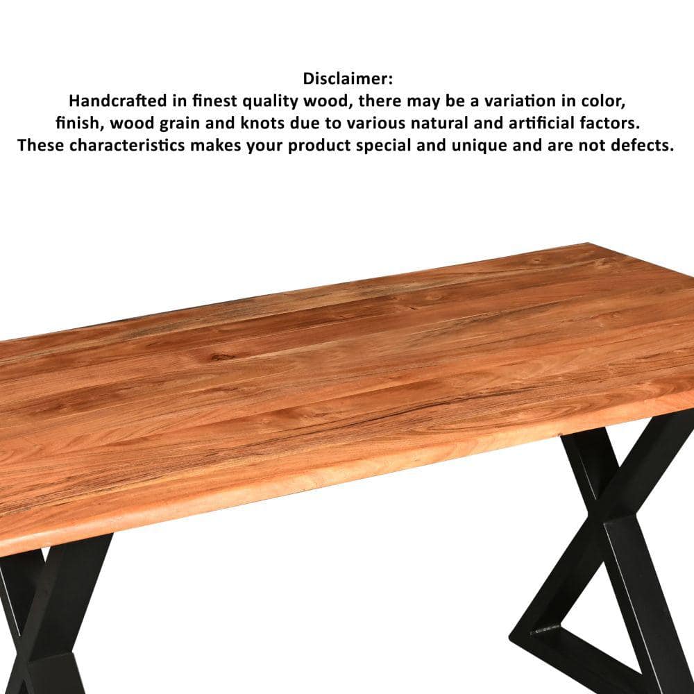 67-Inch Natural Brown Acacia Wood Dining Table with Black Iron Legs