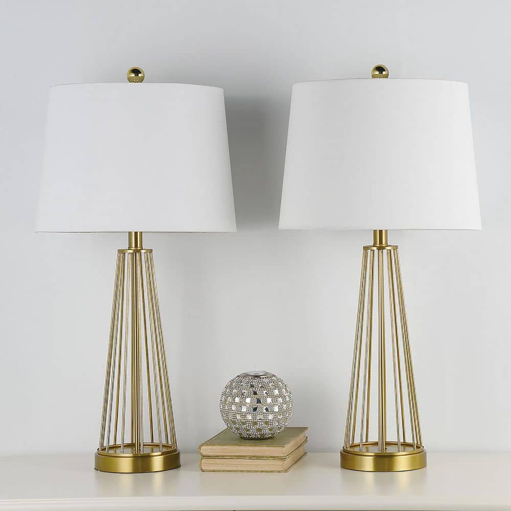 Detroit 27 in. Brass Mid-Century Dimmable Metal Bedroom Living Room Bedside Desk Nightstand Table Lamps (Set of 2) price history on PriceWatchPro