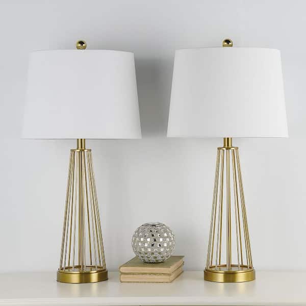 Maxax Detroit 27 In. Brass Mid-Century Dimmable Metal Bedroom Living Room Bedside Desk Nightstand Table Lamps Set of 2