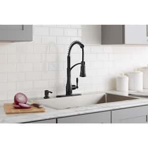 Mandouri Single-Handle Spring Neck Pull-Down Sprayer Kitchen Faucet with Soap Dispenser in Matte Black