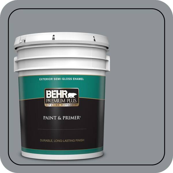 BEHR PREMIUM PLUS 5 gal. #PPU18-04 Dark Pewter Semi-Gloss Enamel Exterior Paint & Primer