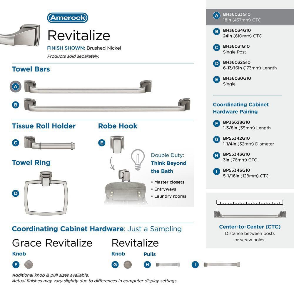 Revitalize 18-Inch Brushed Nickel Wall Mounted Towel Bar