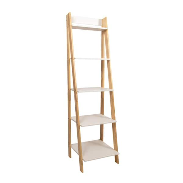 Natural wood shop ladder bookshelf