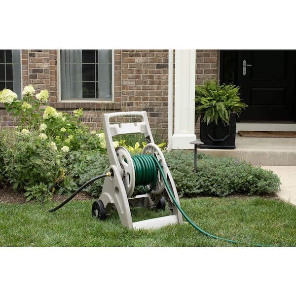 Garden Hose Reel Cart Suncast CPLPPJ100DT Hideaway with 100-Foot Hose  Capacity, Heavy Duty Resin Portable. Perfect for Patio & Poolside Cleaning