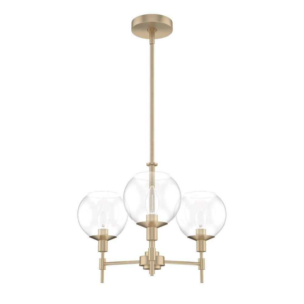 Alturas Gold Mid-Century Modern 3-Light Chandelier with Clear Glass Shades