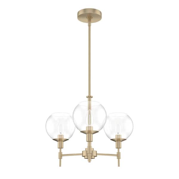 Xidane 3-Light Alturas Gold Crystal Chandelier with Clear Glass Shades