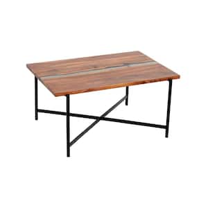 Rivers Edge 36 in. Brown/Black Medium Rectangle Wood Coffee Table with Live Edge