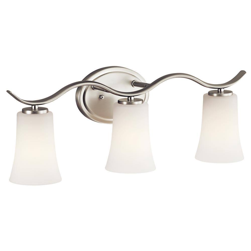 Armida Brushed Nickel 3-Light Vanity with White Glass Shades