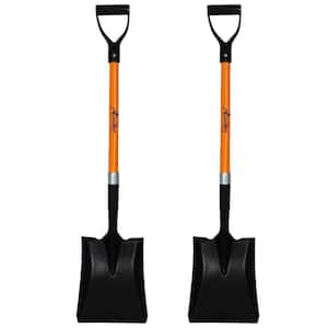 41 in. L Fiberglass Long Handle Transfer Square Shovel, D-Grip with Heavy-Duty Metal Blade Shovel (2-Pack)