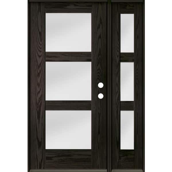 Krosswood Doors BRIGHTON Modern 50 in. x 80 in. 3-Lite Left Inswing Satin Glass Baby Grand Stain Fiberglass Prehung Front Door RSL