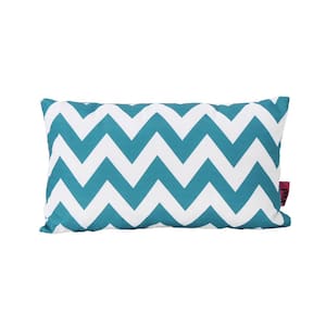 Ernest Dark Teal and White Chevron Water Resistant Fabric 18.5 in. x 11.5 in. Throw Pillow