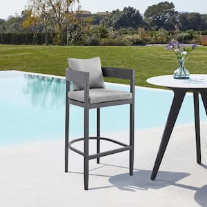 Argiope 30 in. Bar Height Aluminum Outdoor Bar Stool with Grey Cushions