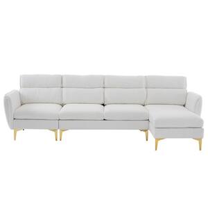 112.2 in. Slope Arm 3-Piece Polyfiber L-shaped Sectional Sofa in. Beige
