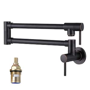 Wall-Mounted Pot Filler with Double-Handles in Oil Rubbed Bronze