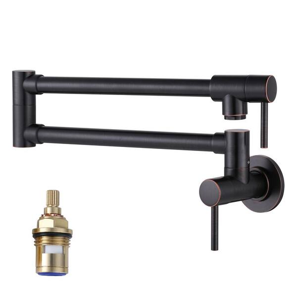 ALEASHA WallMounted Pot Filler with DoubleHandles in Oil Rubbed