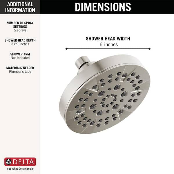 Delta 5-Spray Patterns 1.75 GPM 6 in. Wall Mount Fixed Shower Head