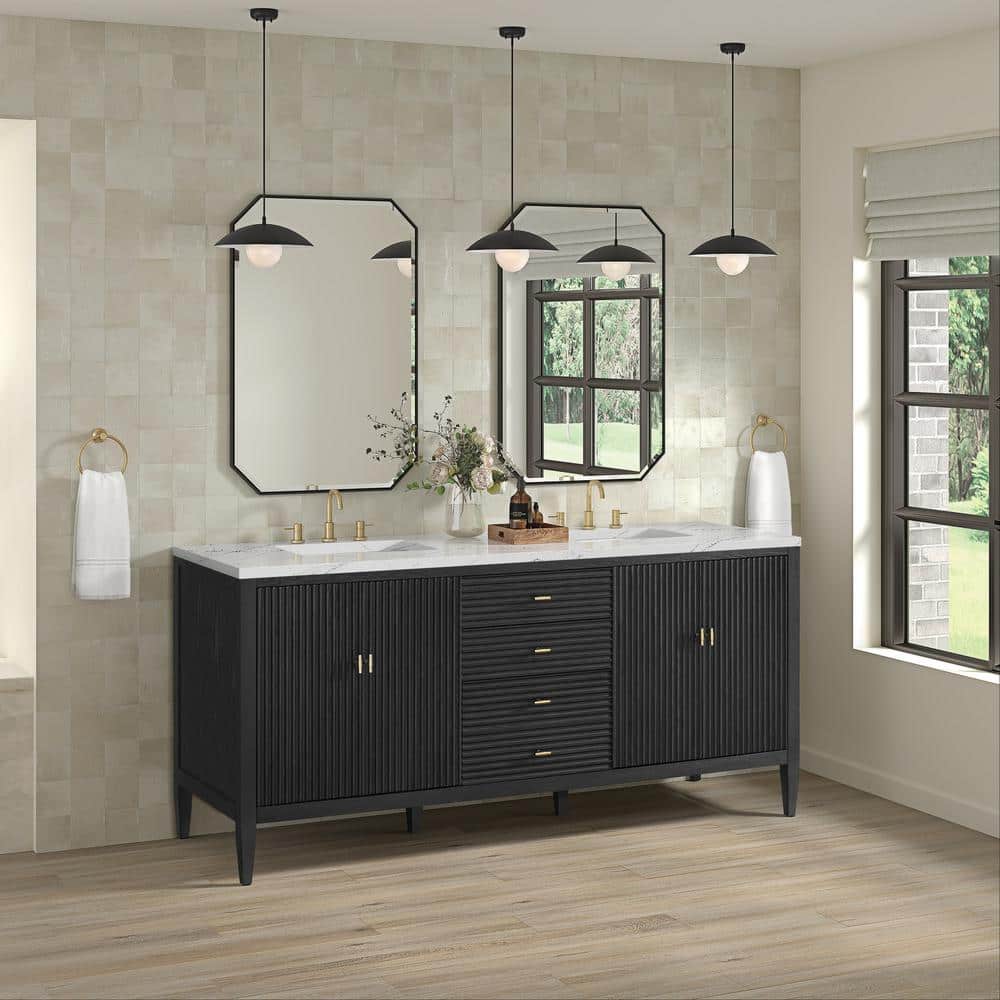Myrrin 72.0 in. W x 23.5 in. D x 34.06 in. H Bathroom Vanity in Carbon Oak with Ethereal Noctis Silestone Quartz Top price history on PriceWatchPro