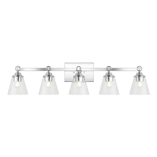 Marion 36.5 in. 5-Light Hurricane Metal/Seeded Glass LED Vanity Light, Chrome