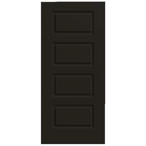36 in. x 80 in. 4-Panel Equal Universal/Reversible Black Steel Front Door Slab