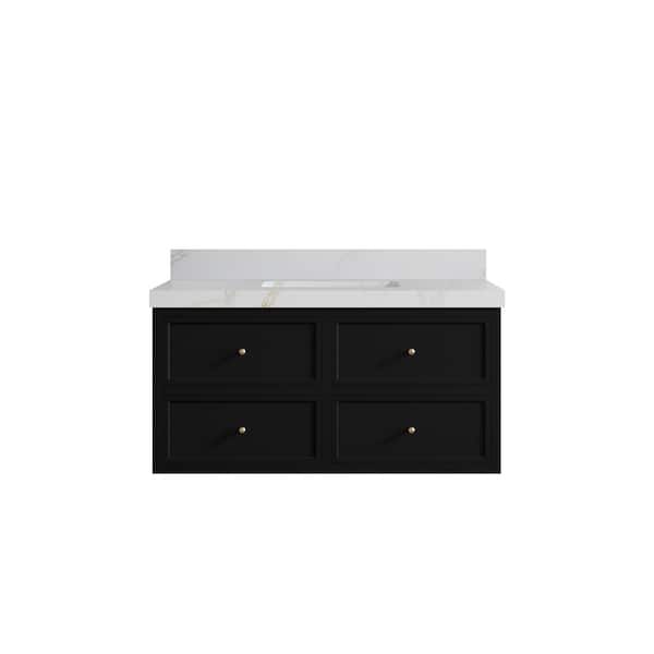 Willow Collections Roswell 42 in. Single Sink Freestanding Black Bath Vanity with Calacatta Sienna Qt. Top Unassembled