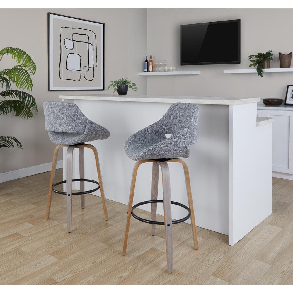 Fabrico 29.5 in. Grey Noise Fabric, Light Grey Wood, and Black Metal Fixed-Height Bar Stool (Set of 2) price history on PriceWatchPro