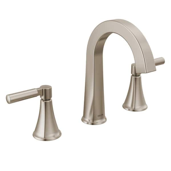 Delta Lorna 8 in. Widespread Double Handle Bathroom Faucet with Drain Kit Included in Spotshield Brushed Nickel