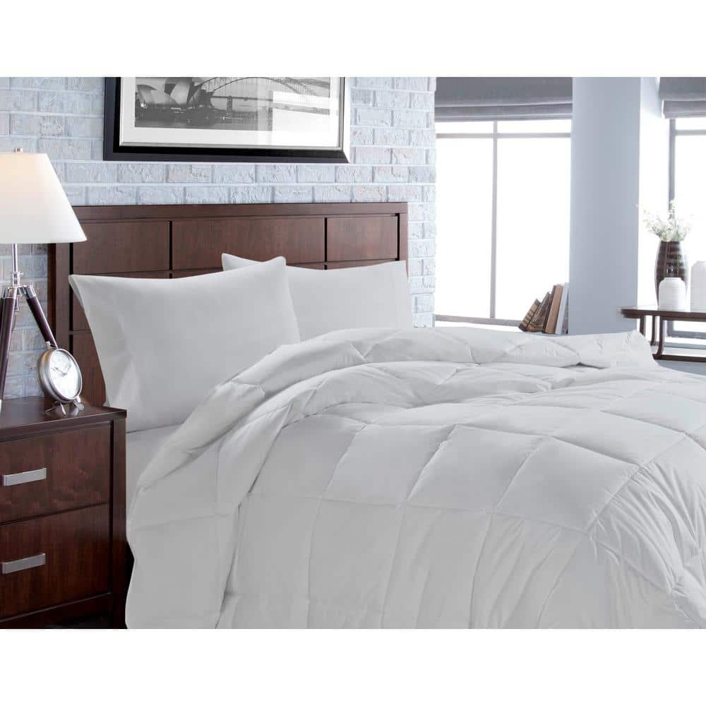 White Twin Duck Down Medium Weight Comforter with Cotton Cover