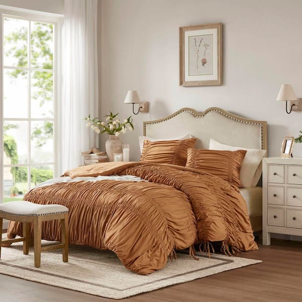 Evelina 3-Piece Brown Polyester Queen Comforter Set