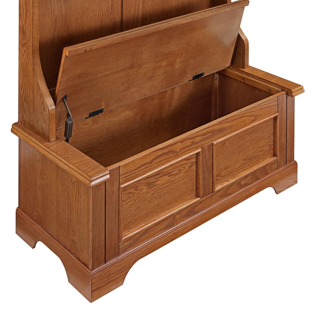Campbell Oak Hall Tree with Spacious Storage Bench and Double Hooks