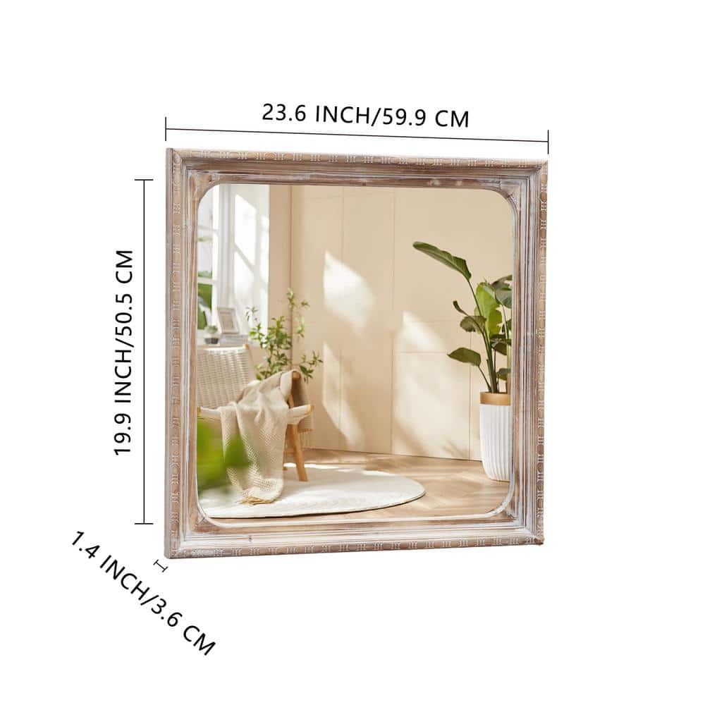 Rustic Brown Square Wood Framed Decorative Mirror, 23.6 x 23.6 Inches