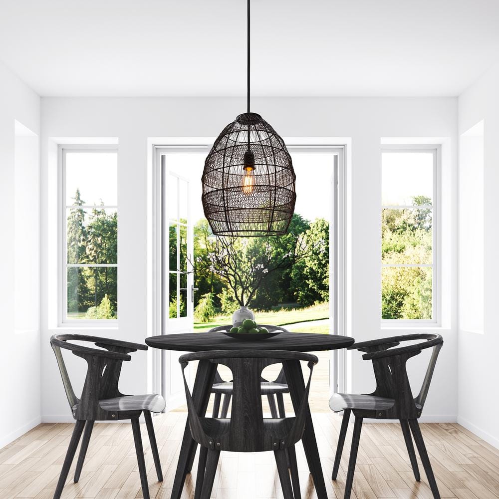 Matte Black Industrial Metal Dome Pendant Light, 18.5 in.