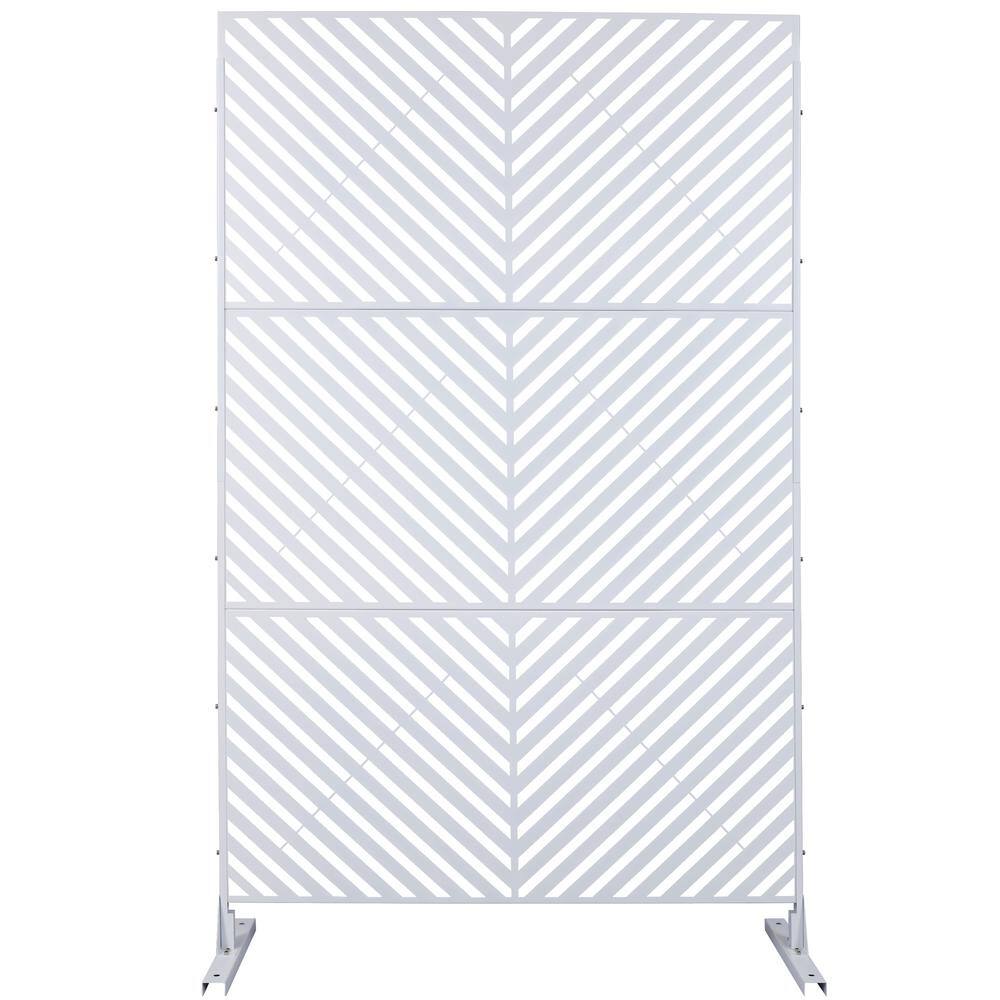 Full view of a rectangular white privacy screen panel with diagonal stripes.