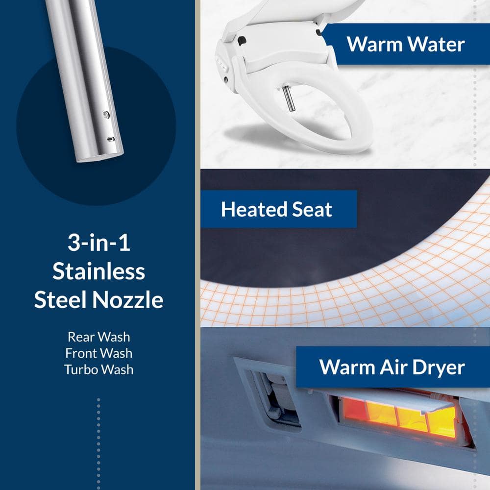 Elongated White Heated Bidet Toilet Seat with Remote