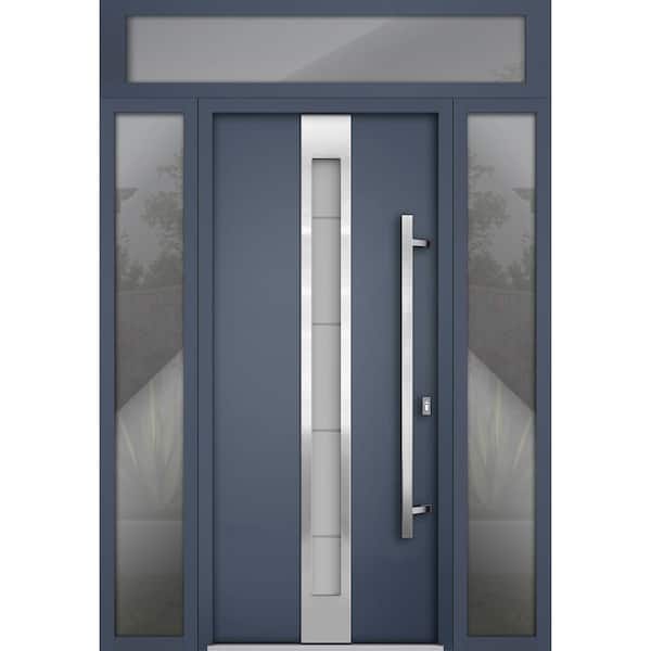 VDOMDOORS 60 in. x 96 in. Left-Hand/Inswing 3 Sidelights Frosted Glass Gray Graphite Steel Prehung Front Door with Hardware
