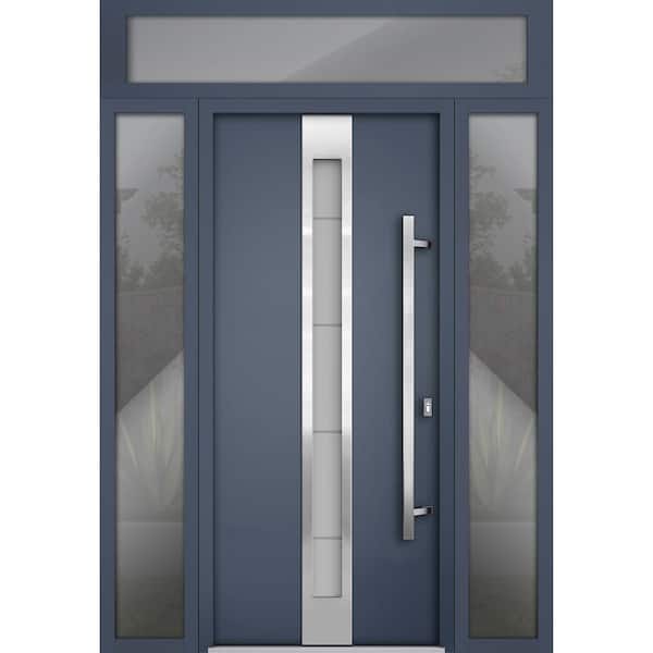 VDOMDOORS 64 in. x 96 in. Left-Hand/Inswing 3 Sidelights Frosted Glass Gray Graphite Steel Prehung Front Door with Hardware