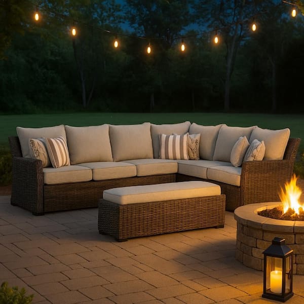 Soha Dark Brown 3-Piece Aluminum Outdoor Sectional Set with Beige Nuvella Fabric Cushions