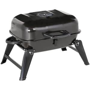 14 in. Portable Charcoal Grill for Outdoor Cooking in Black Iron with Folding Legs
