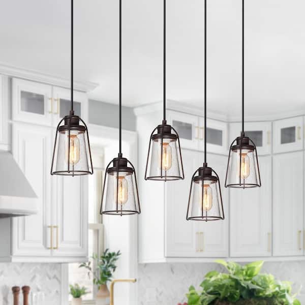 Modern Farmhouse Dining Room Chandelier 5-Light Rustic Bronze Chandelier for Kitchen Island with Faux Wood Accent