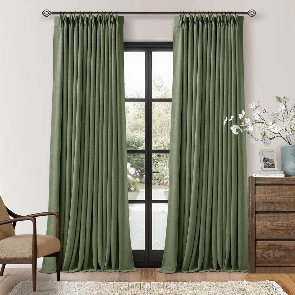 Olive Green Linen Pinch Pleated 40 in. W x 96 in. L Back Tab