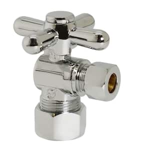 5/8 in. IPS x 3/8 in. O.D. Compression Outlet Angle Stop with 1/4-Turn Cross Handle, Polished Nickel