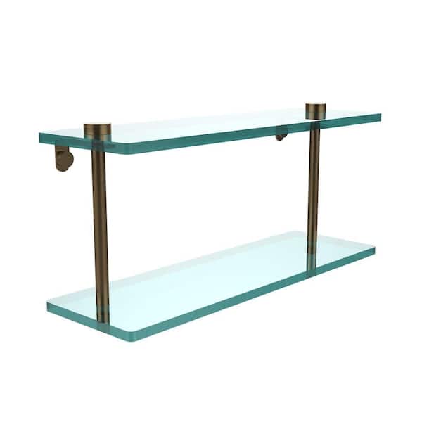 Allied Brass 16 in. L x 8 in. H x 5 in. W 2-Tier Clear Glass Vanity Bathroom Shelf in Brushed Bronze
