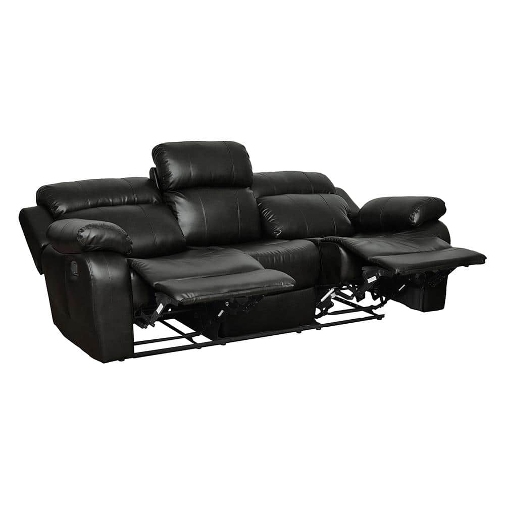 Black Faux Leather Reclining Sofa with Cup Holders and Pillow-top Arms