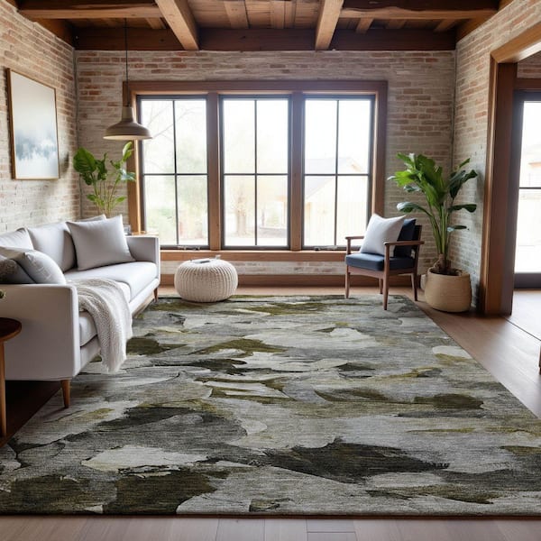 Mayfield Premium Machine Washable Abstract AMF1075 Granite 8 ft. x 10 ft. Area Rug