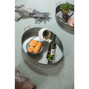 Galvanized Metal Oval in Large with Handles Rustic Serving Tray