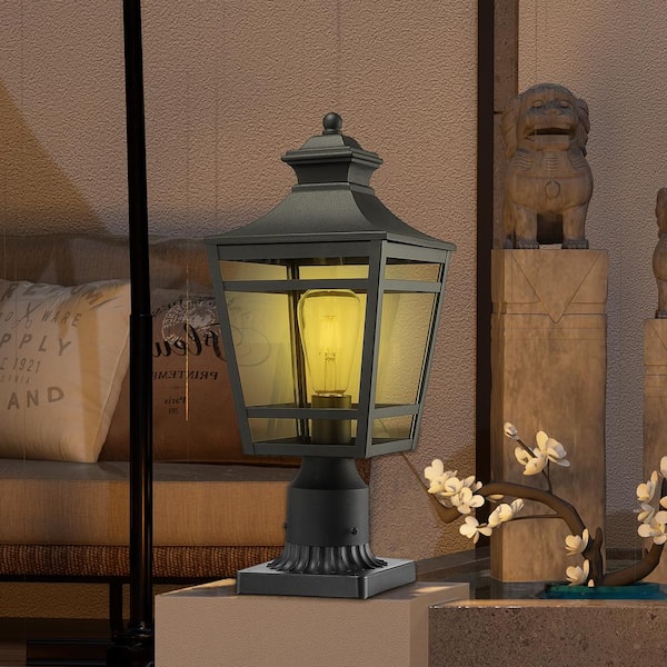 1-Light Black Outdoor Wall Lantern Sconce Light Fixture with Clear Glass, Fence Post Deck Lighting for Garden, Pathway