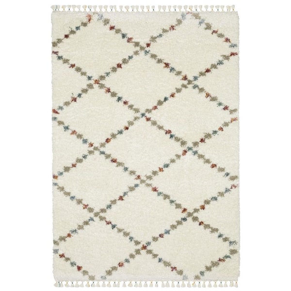 4 ft. x 5 ft. Ivory, Green Geometric Washable Area Rug