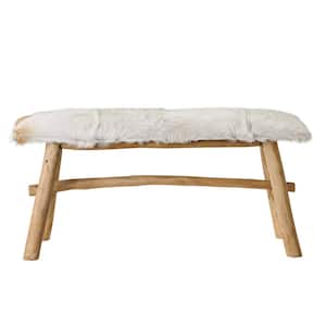 Gray Dining Bench Backless with Goat Fur Top 35.5 in.