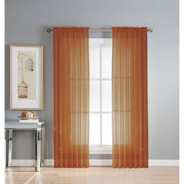 Window Elements Sheer Diamond Sheer Voile Extra Wide 84 in. L Rod Pocket Curtain Panel Pair, Rust (Set of 2)