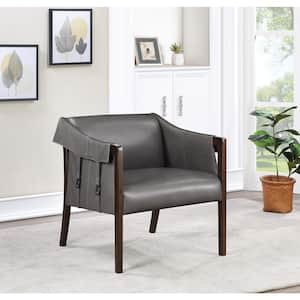 Parkfield Accent Chair in Pewter Faux Leather with Walnut Frame